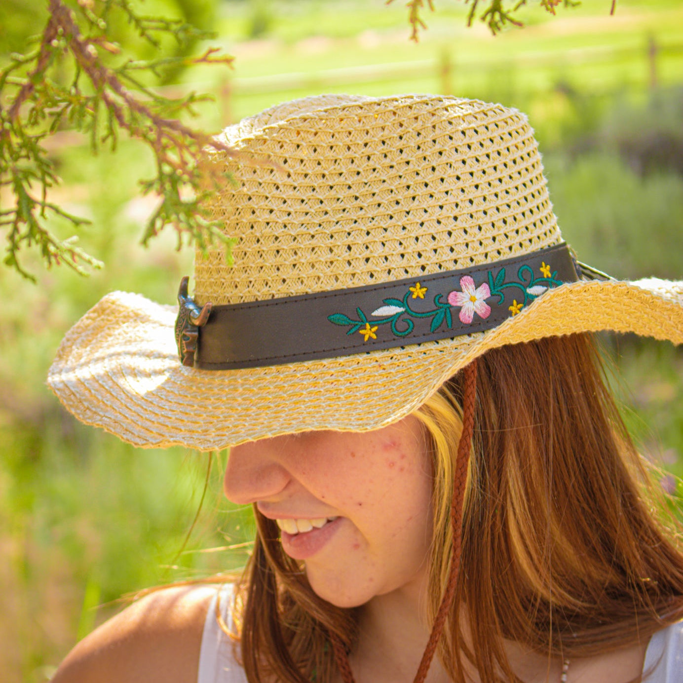 cowgirl straw hat 57cm floral band western hat recycled paper womens