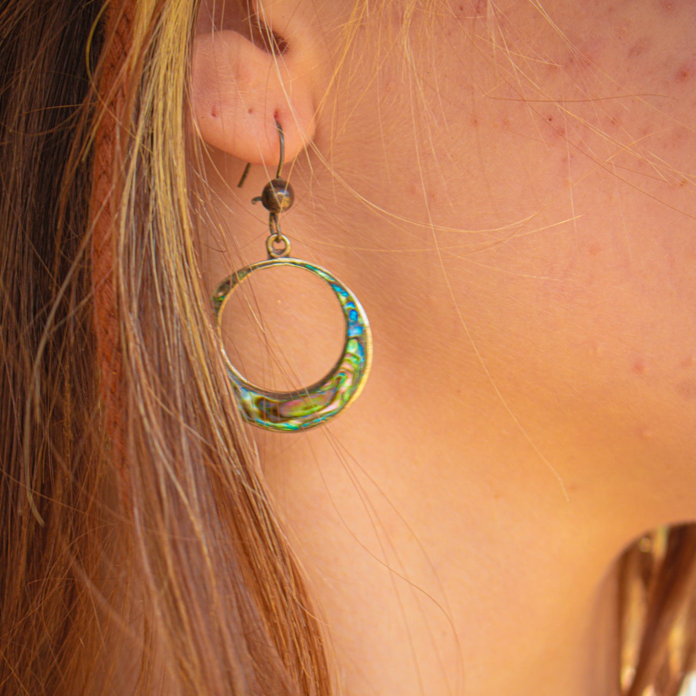 Sterling Silver Native American Zuni Navajo Abalone Circle Earrings