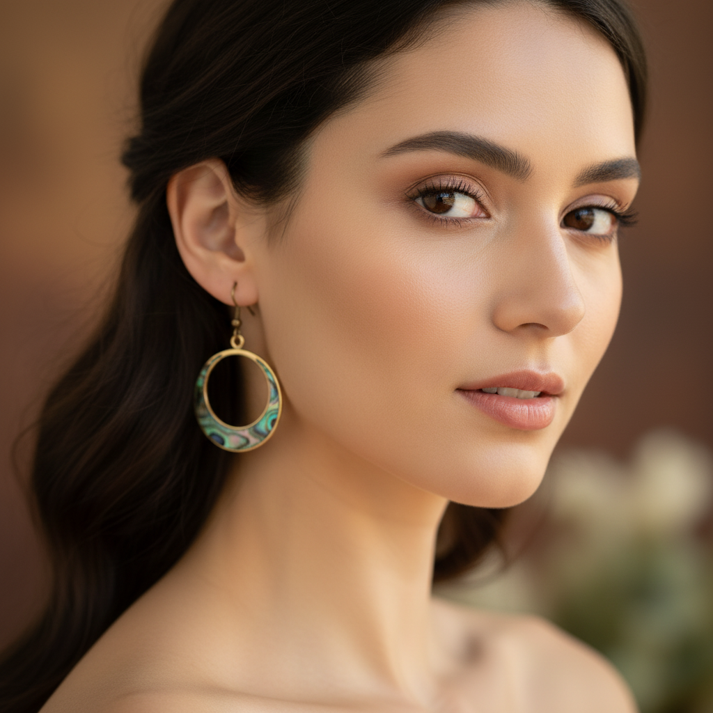 Sterling silver Native American Zuni Navajo Abalone Circle Earrings