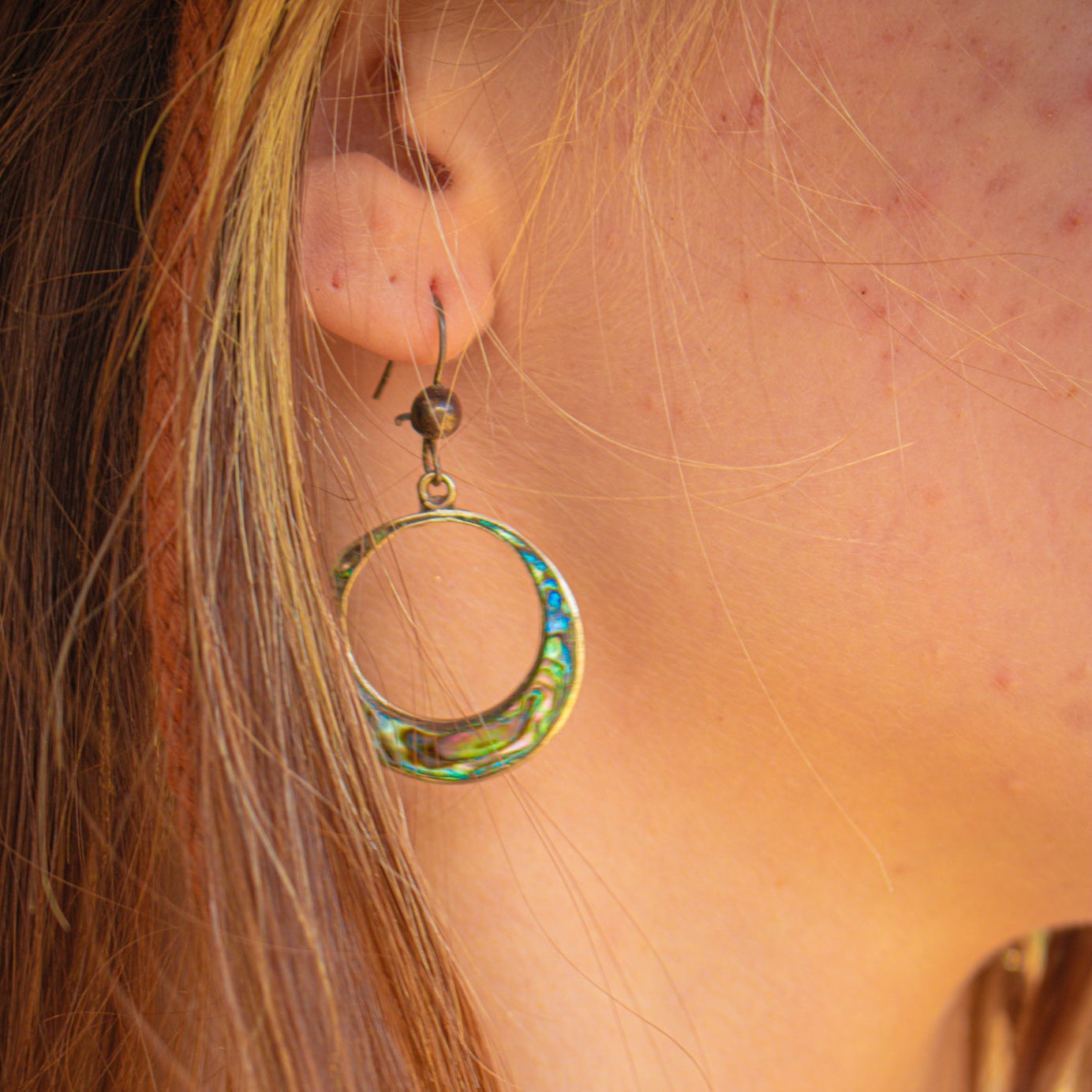 Sterling silver Native American Zuni Navajo Abalone Circle Earrings