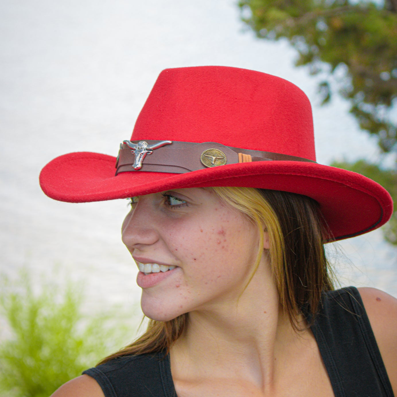 Bull Head Belt Western Cowboy Hat Felt