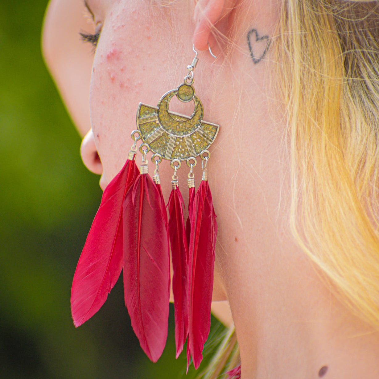 Paparazzi Ornate Silver basic with six Red Feather Dangling from each Statement Piece Earring Aztec Aesthetic