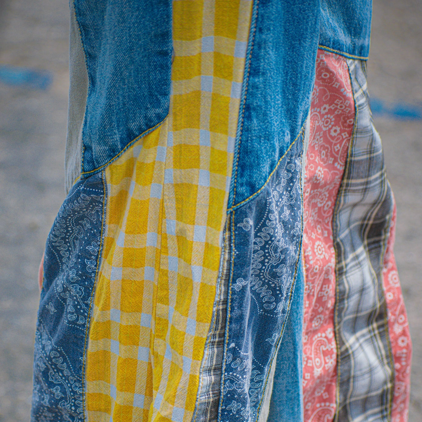 Easel Patchwork Bell Bottom Jeans - Size S