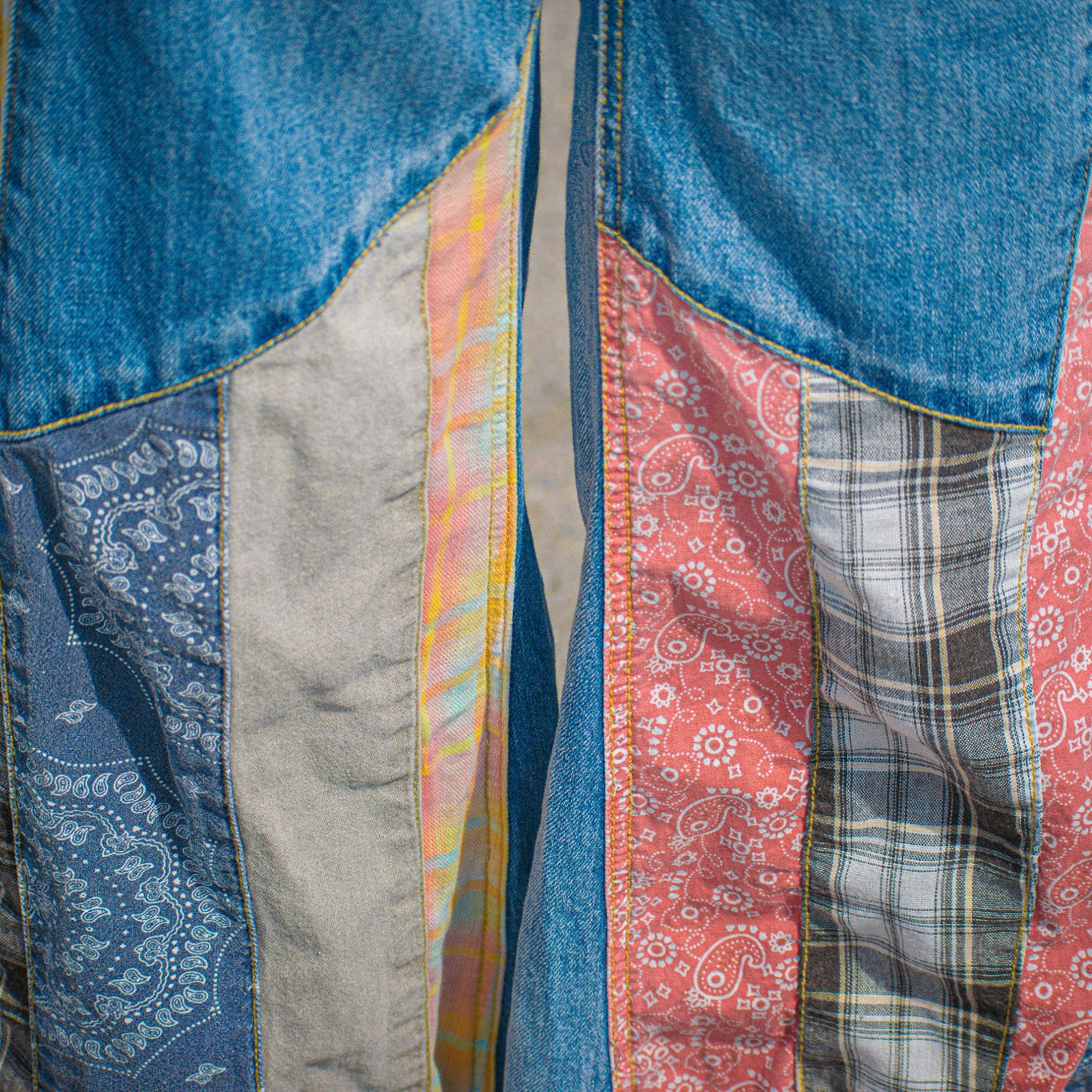 Easel Patchwork Bell Bottom Jeans - Size S