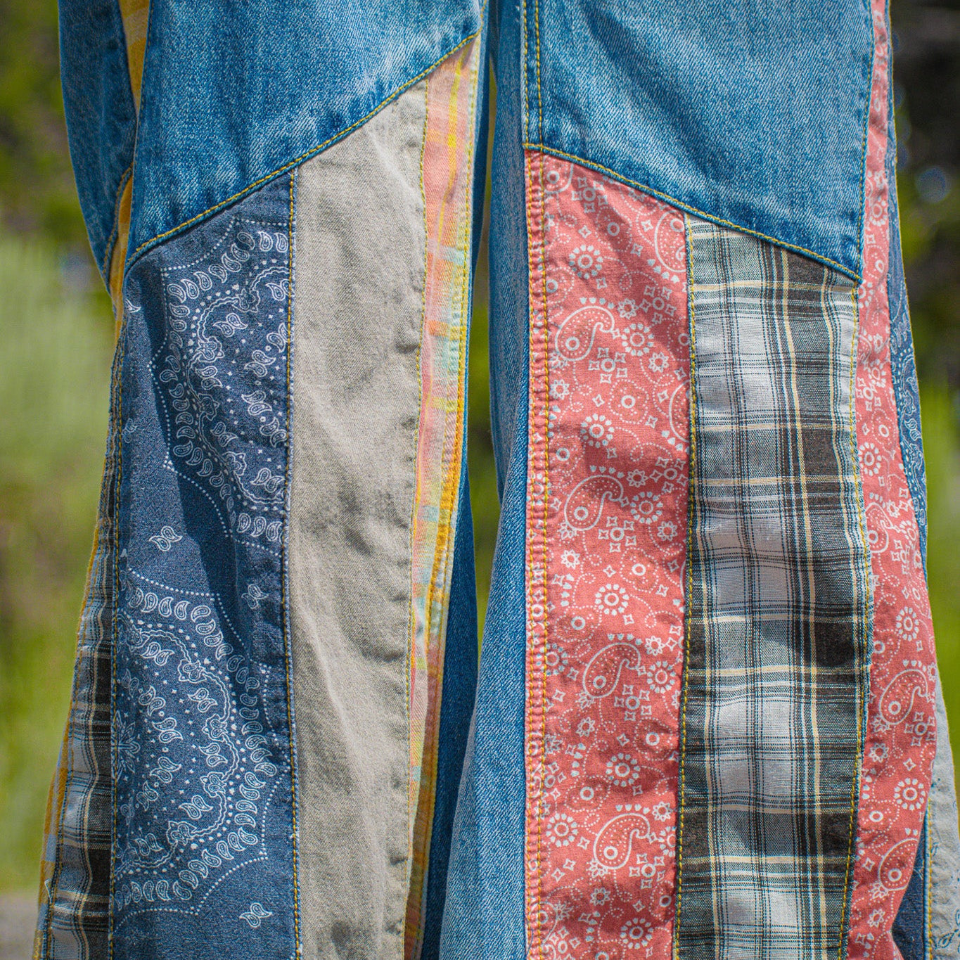 Easel Patchwork Bell Bottom Jeans - Size S