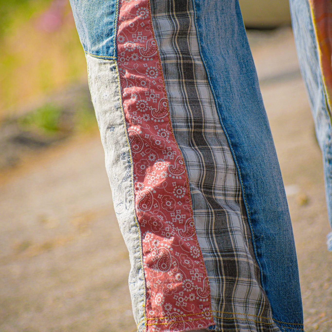 Easel Patchwork Bell Bottom Jeans - Size S