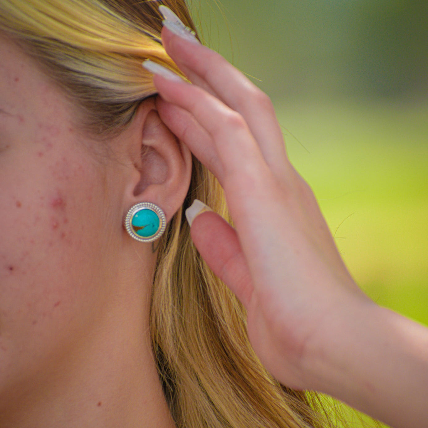 Kingman Turquoise Stud Earrings Sterling Silver Natural Turquoise Western Jewelry