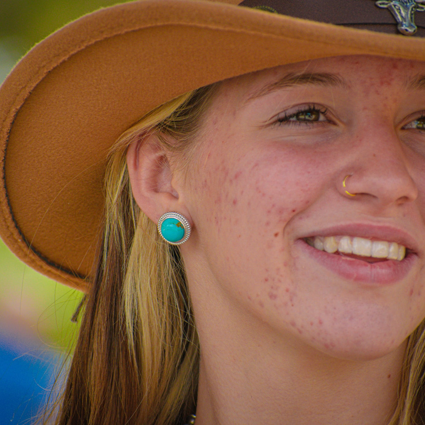 Kingman Turquoise Stud Earrings Sterling Silver Natural Turquoise Western Jewelry