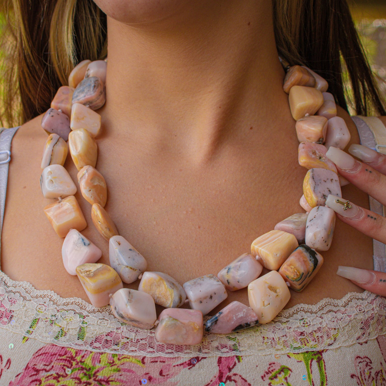 Chunky Rhodonite Gemstone Necklace