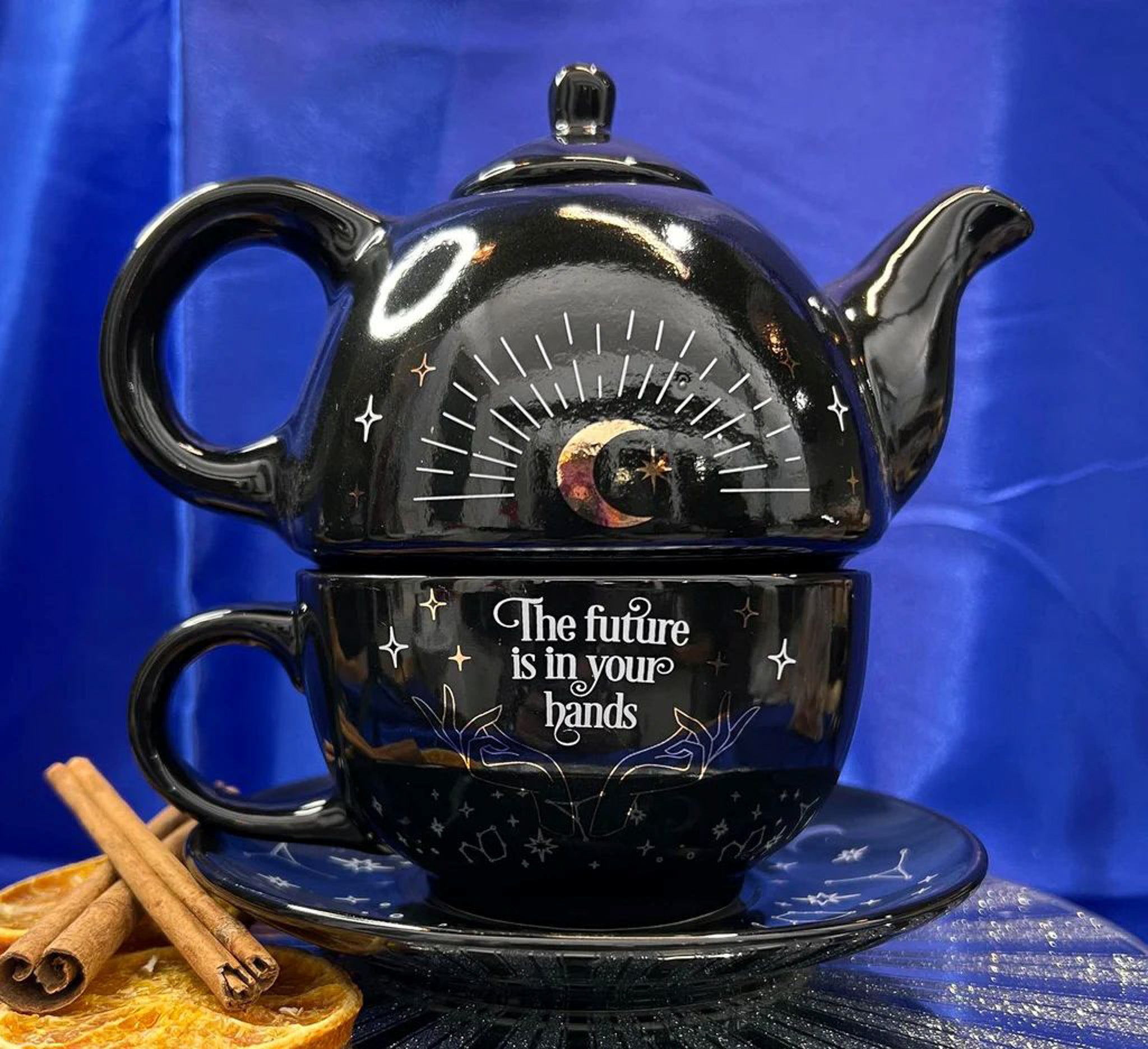 Celestial Dreams Sparkling Black Teapot Set For One